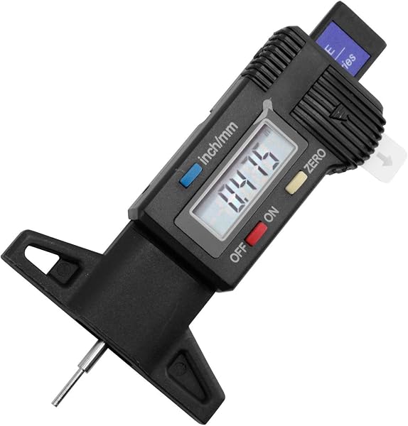 Tyre Tread Depth Gauge - 0-25.4mm/1Inch Portable Tread Depth Checker Tyre Depth Measure with LCD Display for Cars, Vans, Trucks - 1
