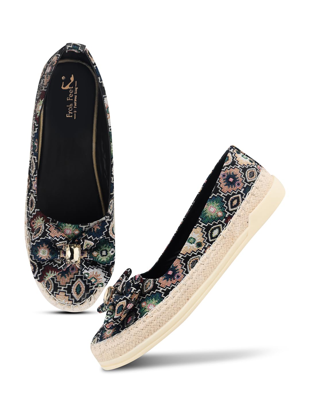 Froh Feet Women’s Ethnic Embroidered Loafers with Stylish Bow Detail and Comfortable Cushioned Sole-picture-37