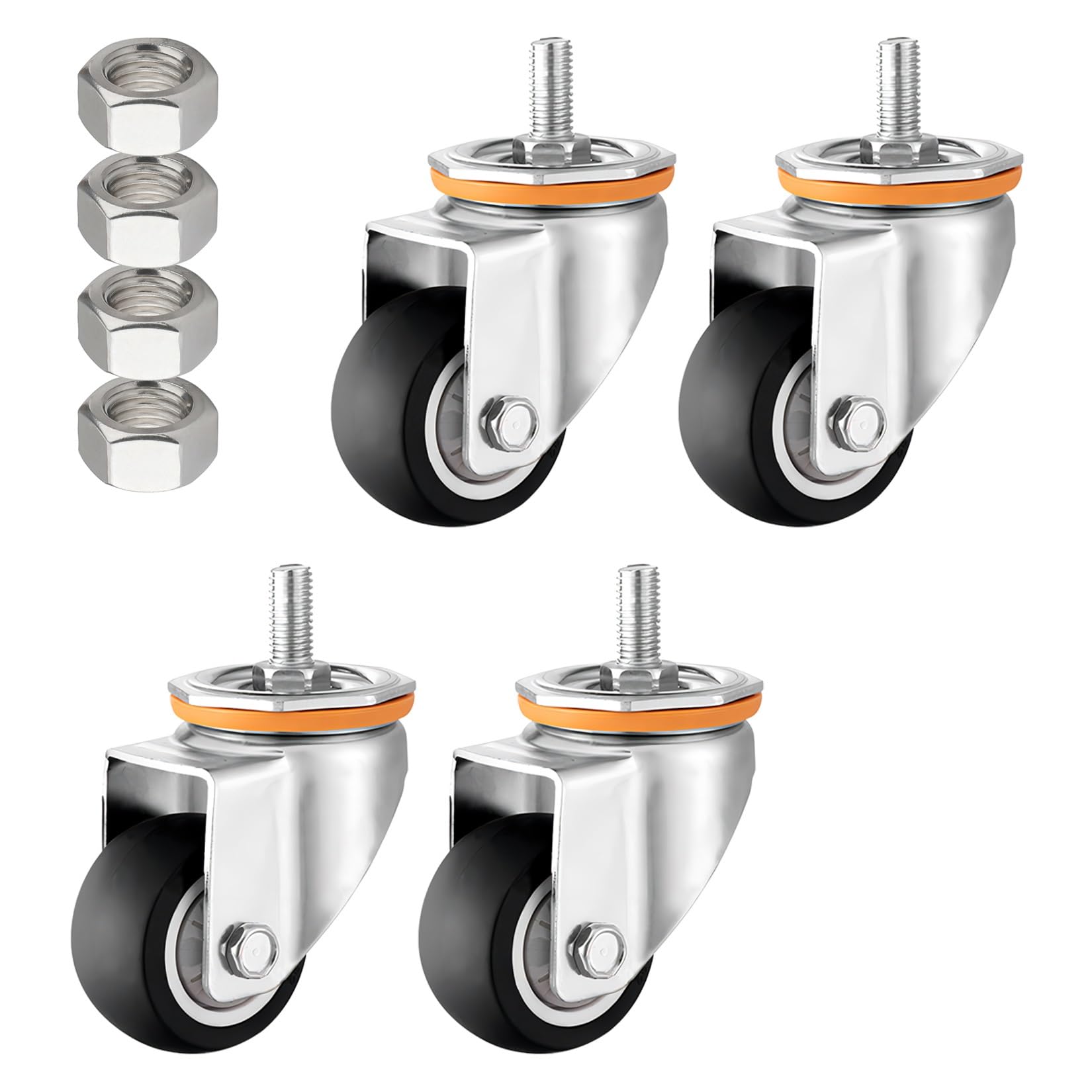 ESOYAWE Ruote Girevoli per Mobili M10 M12 Rotelle con Filettata4 Pezzi, Ø 63 75 100 125 Mm TPR Gomma Ricambio A Rotelle, Girevole A 360° Silenzioso Liscio Rotelle Pivotanti, per Carrello E Mobili