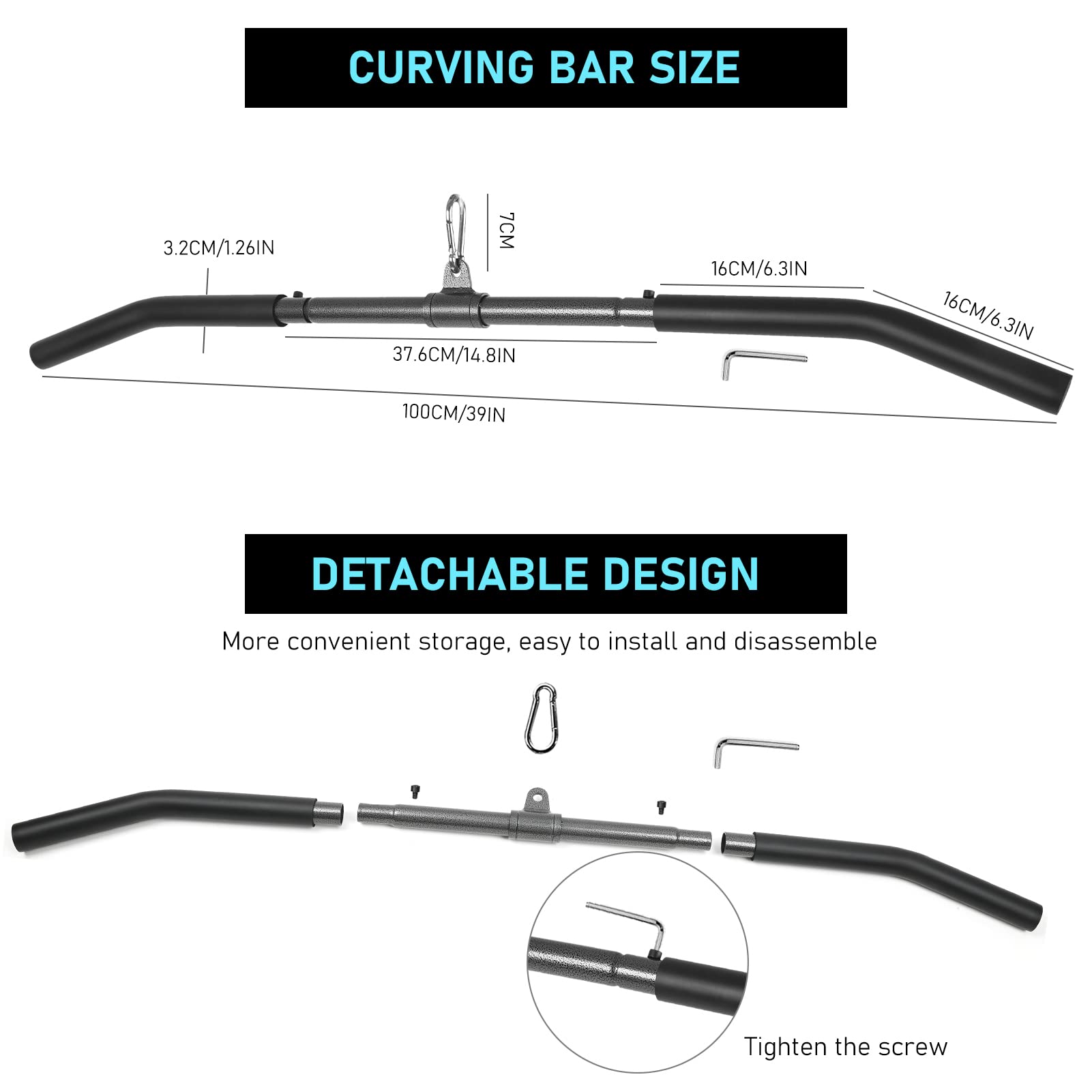Barre Tirage Musculation, Détachable Barre Tirage Longue Barre Tirage Dos Musculation Barre Tirage pour Biceps Triceps Barre de Traction avec Articulation Pivotante