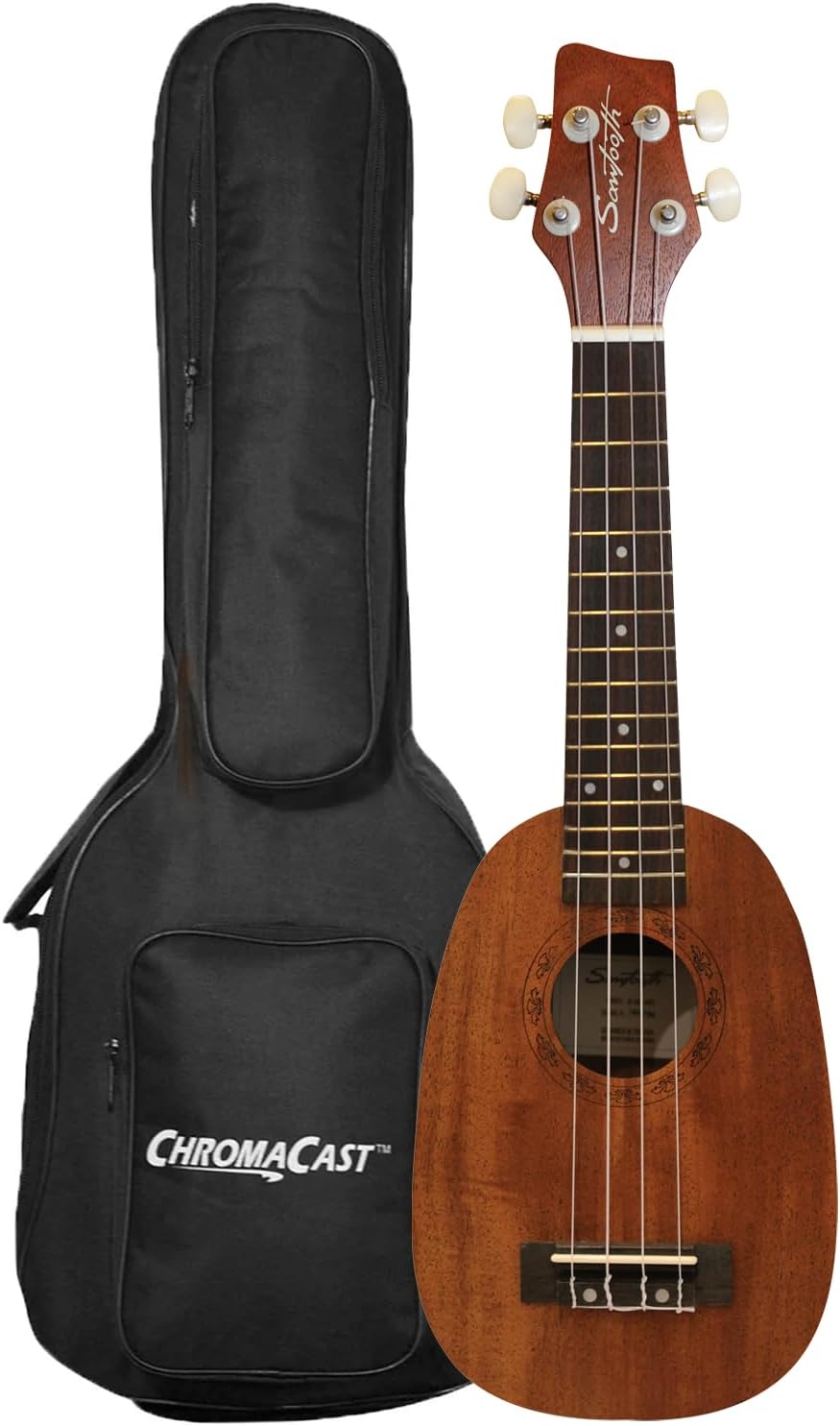 Sawtooth Mahogany Pineapple Soprano Electric Ukulele w Gig Bag and Fishman KUL-101 Preamp/Built In Tuner