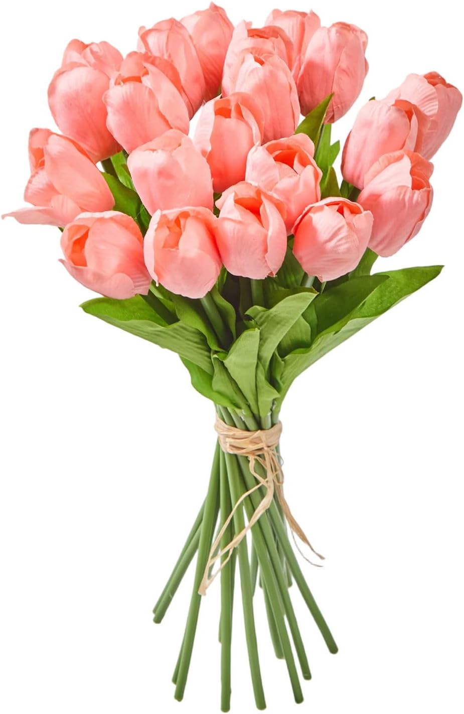 Artificial Tulips 20 Stems (Coral) Silk Flowers for Wedding Spring Bouquet Home Decoration Office Flower Arrangement Party Decoration