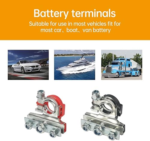 Miniatura 3 de Paquete de 2 terminales de cable de batería de poste superior automotriz de 12 V, kit de conectores de abrazadera, terminales de batería de 3 vías