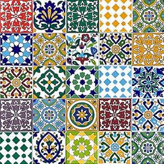 Cerames Moroccan Ceramic Tiles Pazzo - Moroccan Ceramic Mosaic Tiles for Bathroom, Kitchen, Living Room, Shower, Kitchen backsplash | Coloured Moroccan Wall Ceramics in Oriental Style 10x10 cm