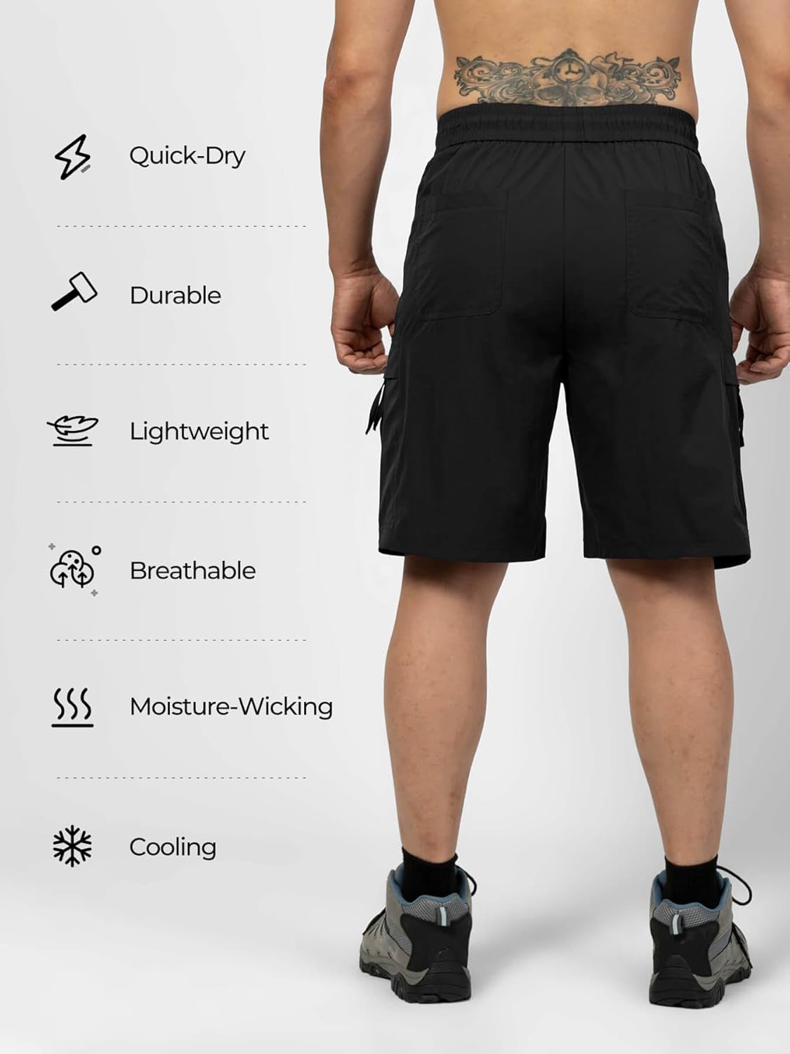 Men's Hiking Cargo Shorts Quick-Dry Lightweight Durable Outdoor Athletic Running with 6 Pockets for Work Casual Golf Black