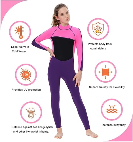 Miniatura 4 de TBLUITE Traje de neopreno para niños y niñas en agua fría, 0.118 pulgadas y 0.079 pulgadas con cremallera trasera de neopreno cortolargo para