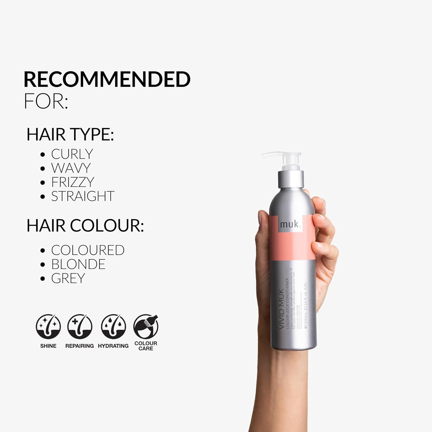 MUK. Vivid Colour Lock Conditioner - Nourishing Color Protect against colour fade. Detangling Colored Hair Conditioner for Shine, Smoothness & Frizz Control, 300ml