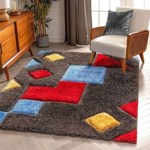 Image of Modern Soft 3D Shaggy Fur Carpets for Living Room Thick Fluffy Rugs for Bedroom, 7x7 Feet Square Multi Color