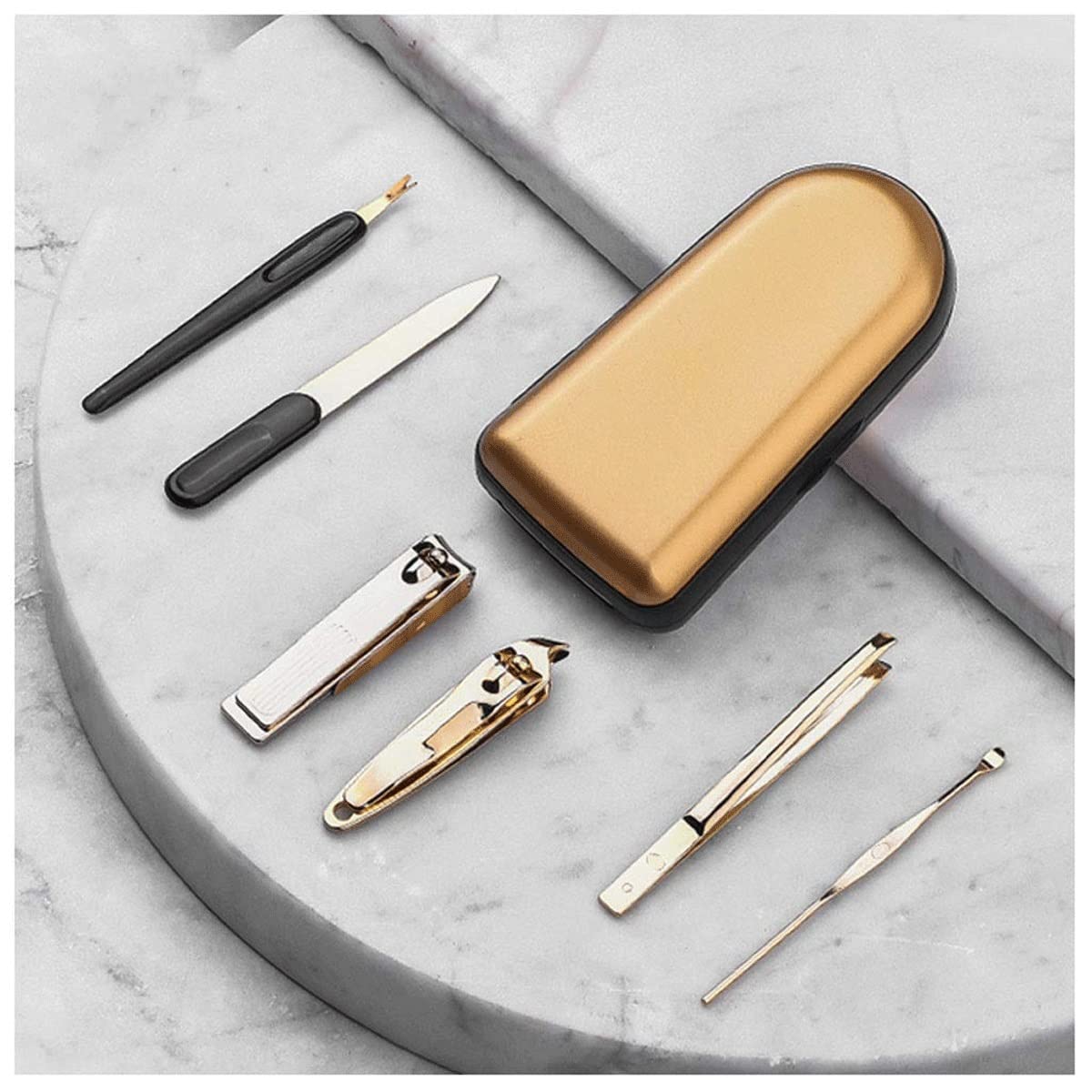 CELOTUS Goldenes Nagelknipser-Set 6-teiliges Nagelwerkzeug Edelstahl-Nagelknipser Nagelknipser Augenbrauenclip Ohrpickel-Set Scharfe Zehennagel- Und Fingernagelknipser