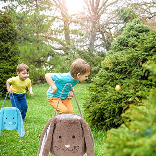 Image of Easter Basket,Easter Bunny Baskets,Easter Egg Hunting Basket,Easter Buckets for Boys Girls,Bunny Rabbit Easter Tote Bags for Easter Decorations Candy Gifts Toy Storage(Brown)