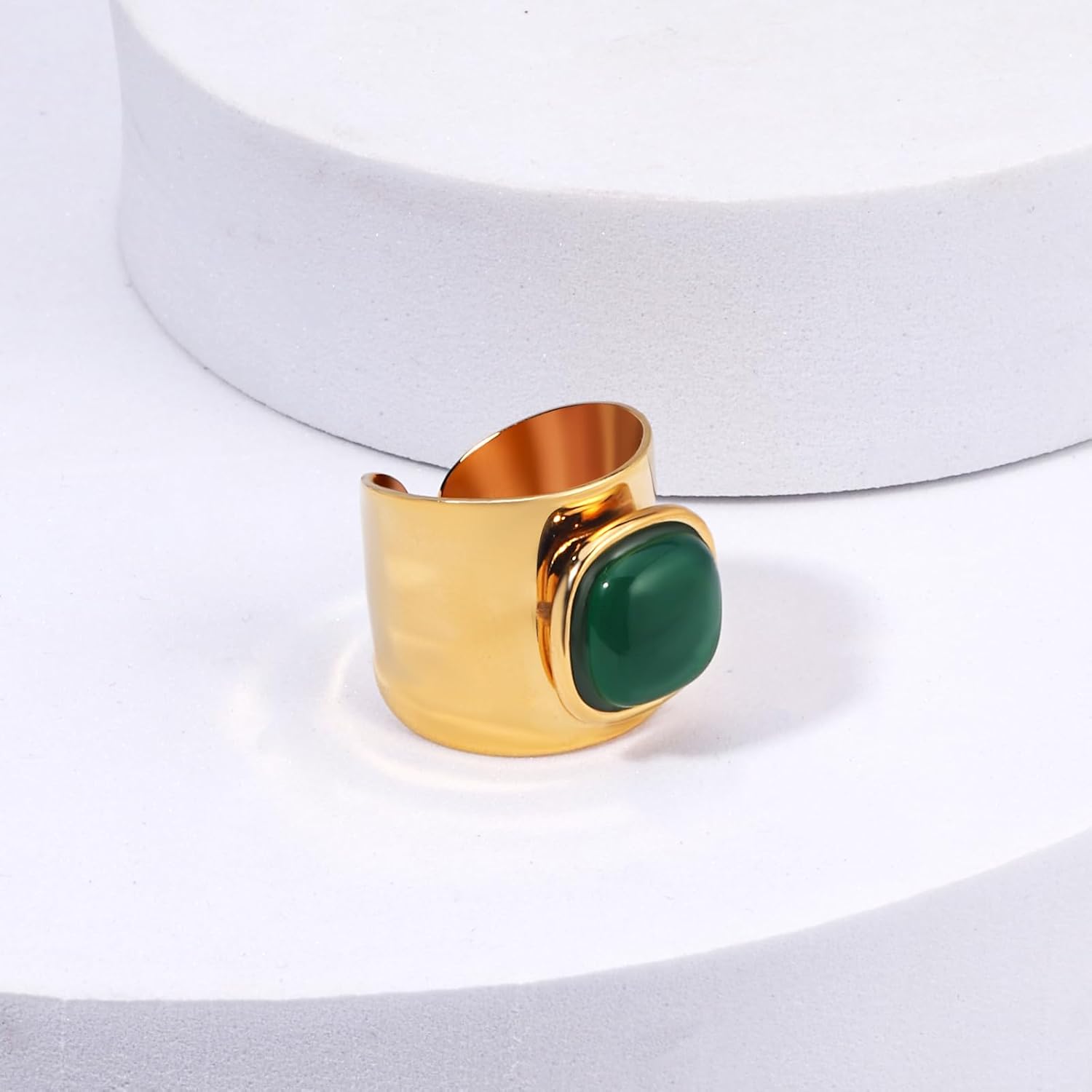 Bummer Gold Mother of Pearl Rings Pearl Rings for Women 18K Gold Plated Rings Signet Rings for Women Gold Chunky Ring Boho Rings Jewelry Gifts - Image 3