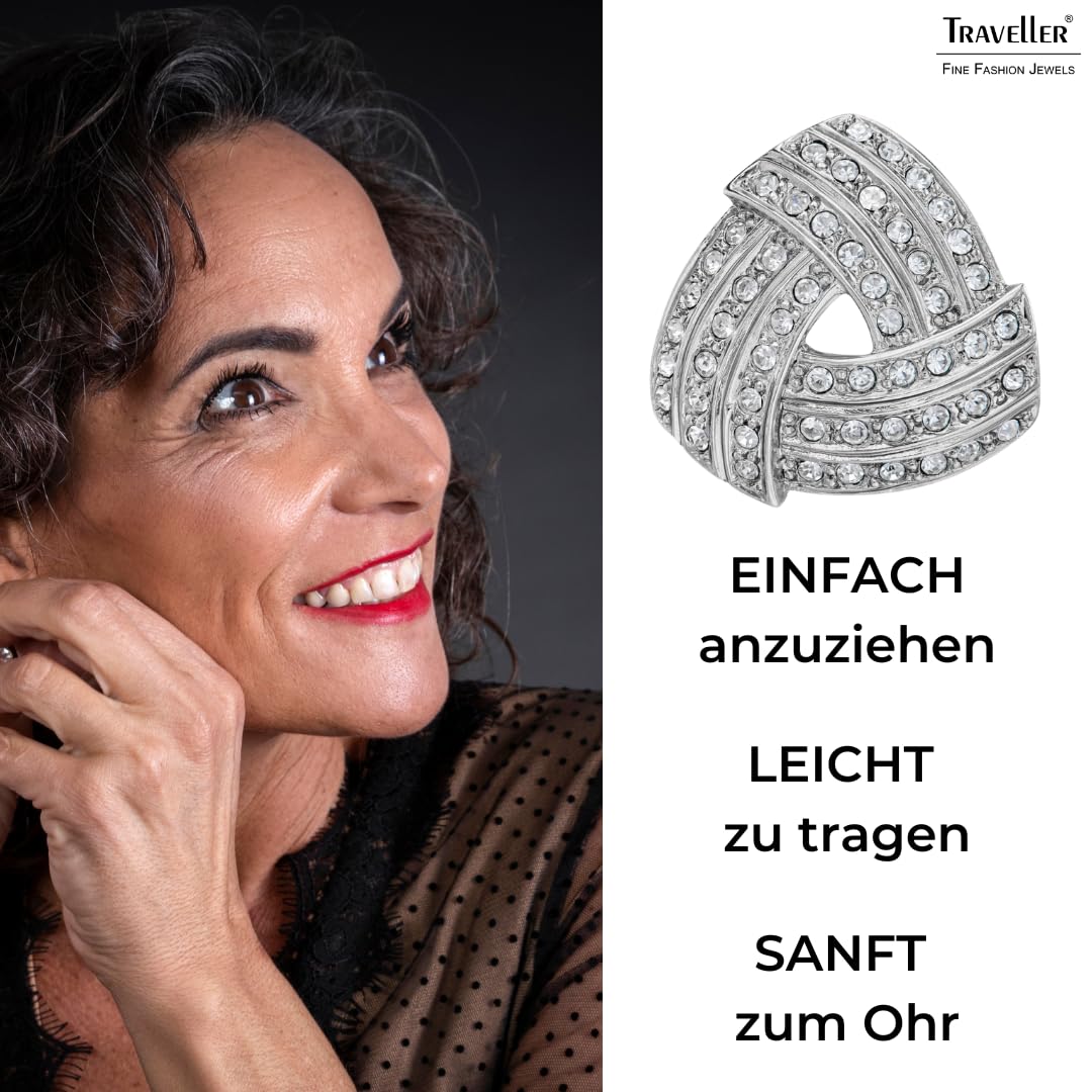 Traveller Ohrclip - Damen - Silberfarben - Kristalle - 15 x 15 mm - Dreieck - Platiniert - 157773