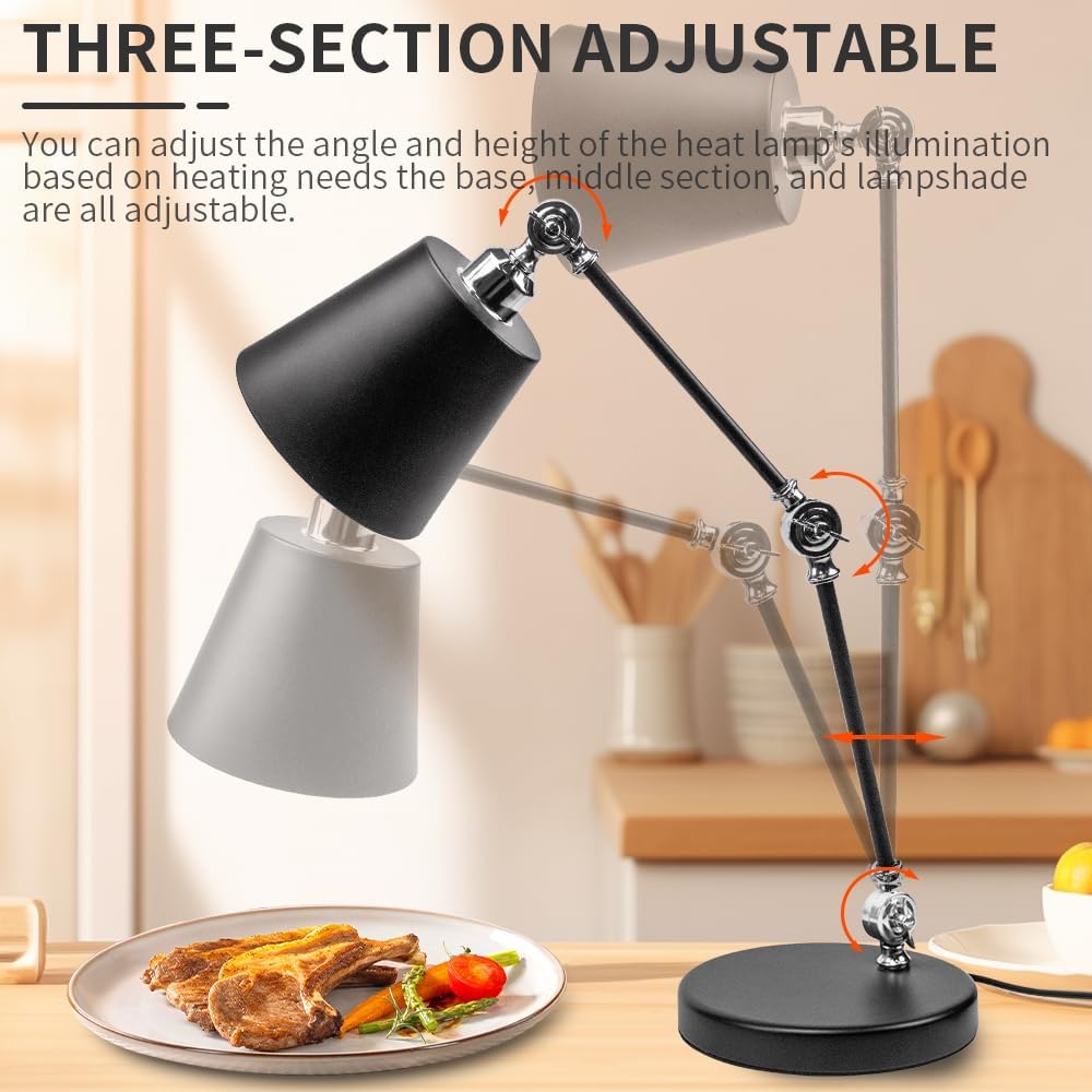 DUEBEL 275W Professional Food Heat Lamp with Adjustable Stand - Infinitely Adjustable Warmer for Pizza, Steak, Burgers, Commercial Kitchen, Cafeteria Use