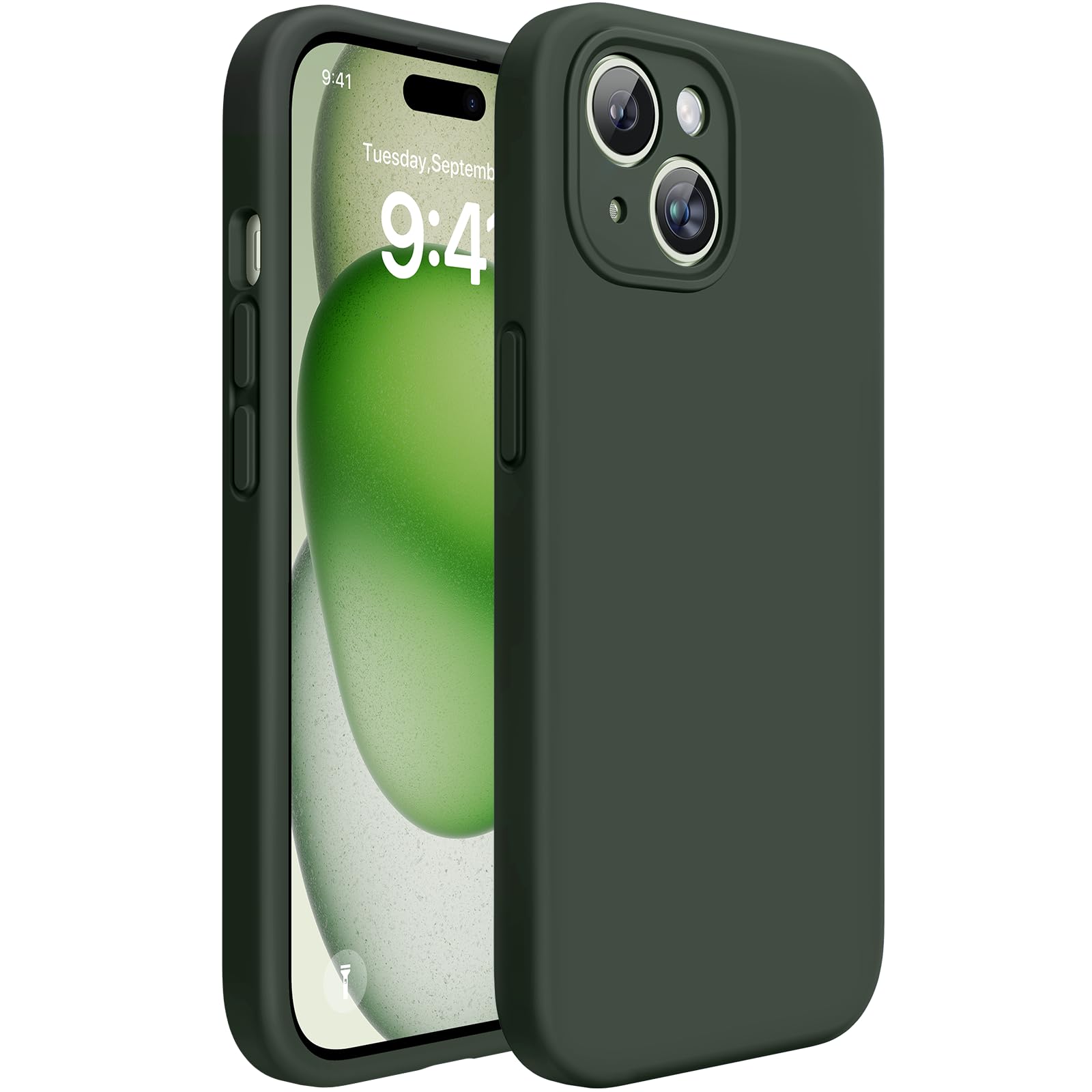 Miracase Compatible with iPhone 15 Plus Case, [Soft Anti-Scratch Microfiber Lining], Liquid Silicone Case Gel Rubber Shockproof Drop Protection Phone Case for iPhone 15 Plus, Dark Green