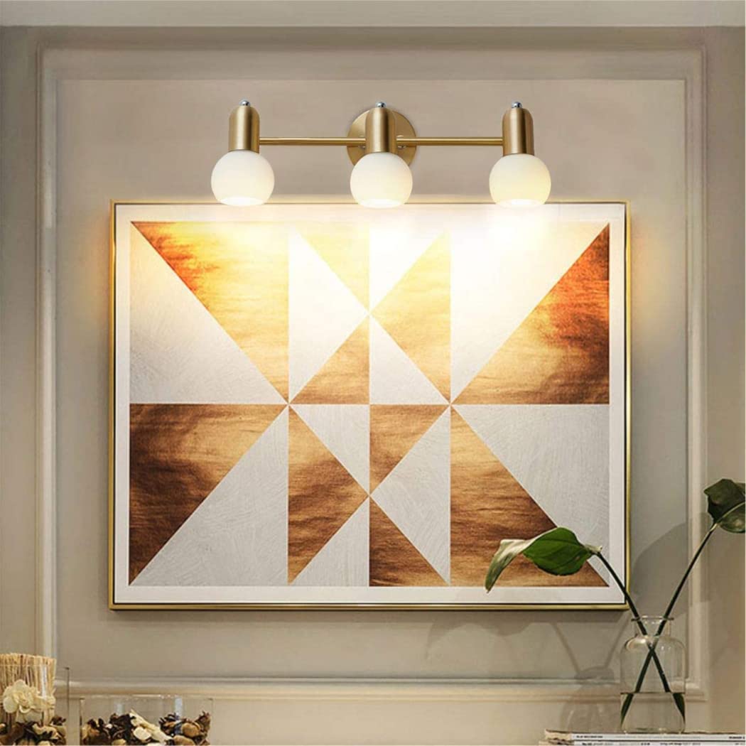 Luminaires de vanité de Salle de Bain, Appliques murales en Globe de Verre, Laiton brossé doré, 3 têtes