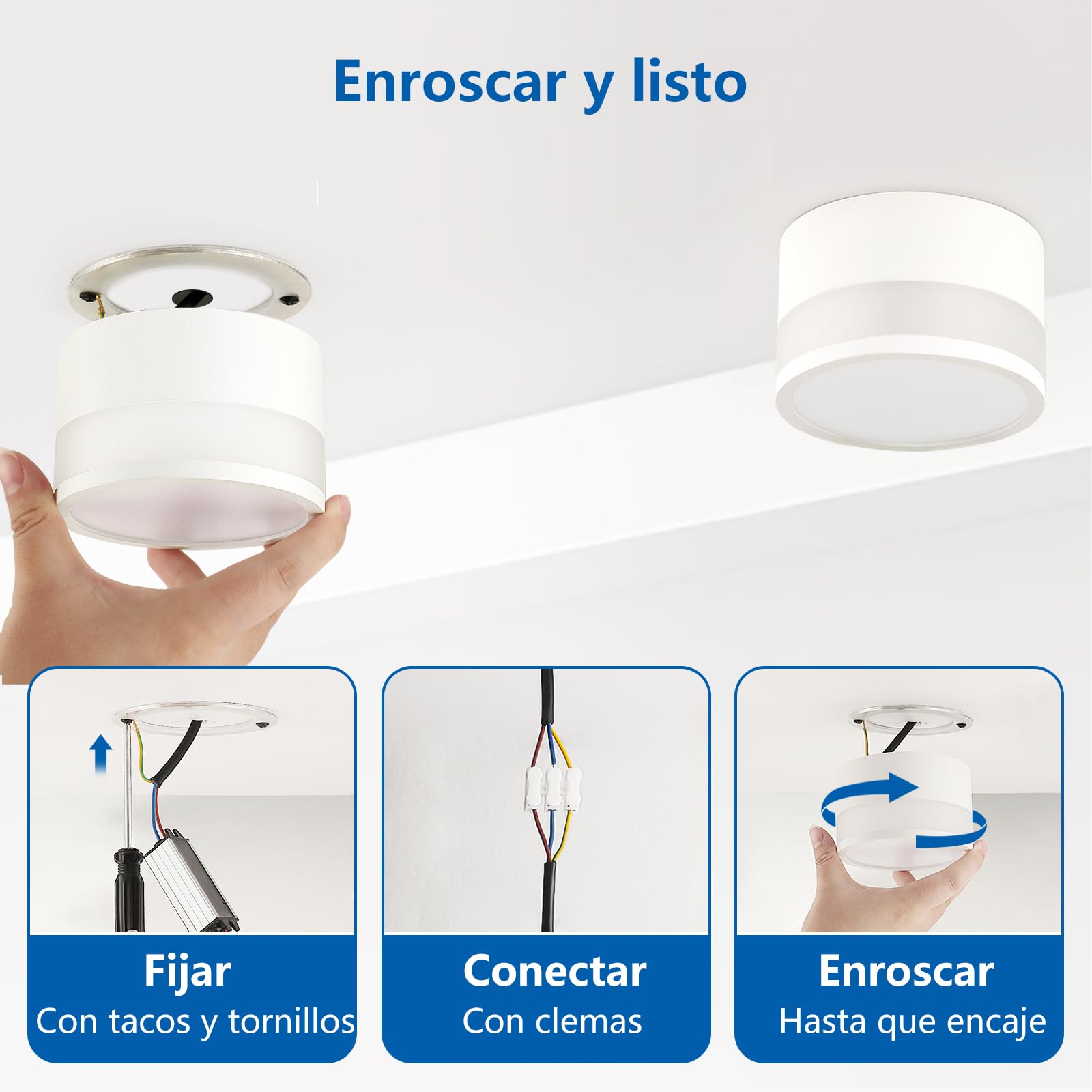 ZIZZLER Focos Blanco Superficie Salon Bano, Aplique Techo Led Cilindrico, IP44 Foco Interior Pasillo Techo Pequeno, 12W Ojo De Buey Led Superficie, Holofote, 10cm Surface Mounted Spotlight