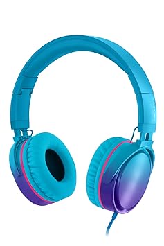 Rockpapa Grade Wired On Ear Headphones Foldable with Mic, Folding Headsets for Travel School Airplane in Car, 3.5mm Jack, Gradient Blue