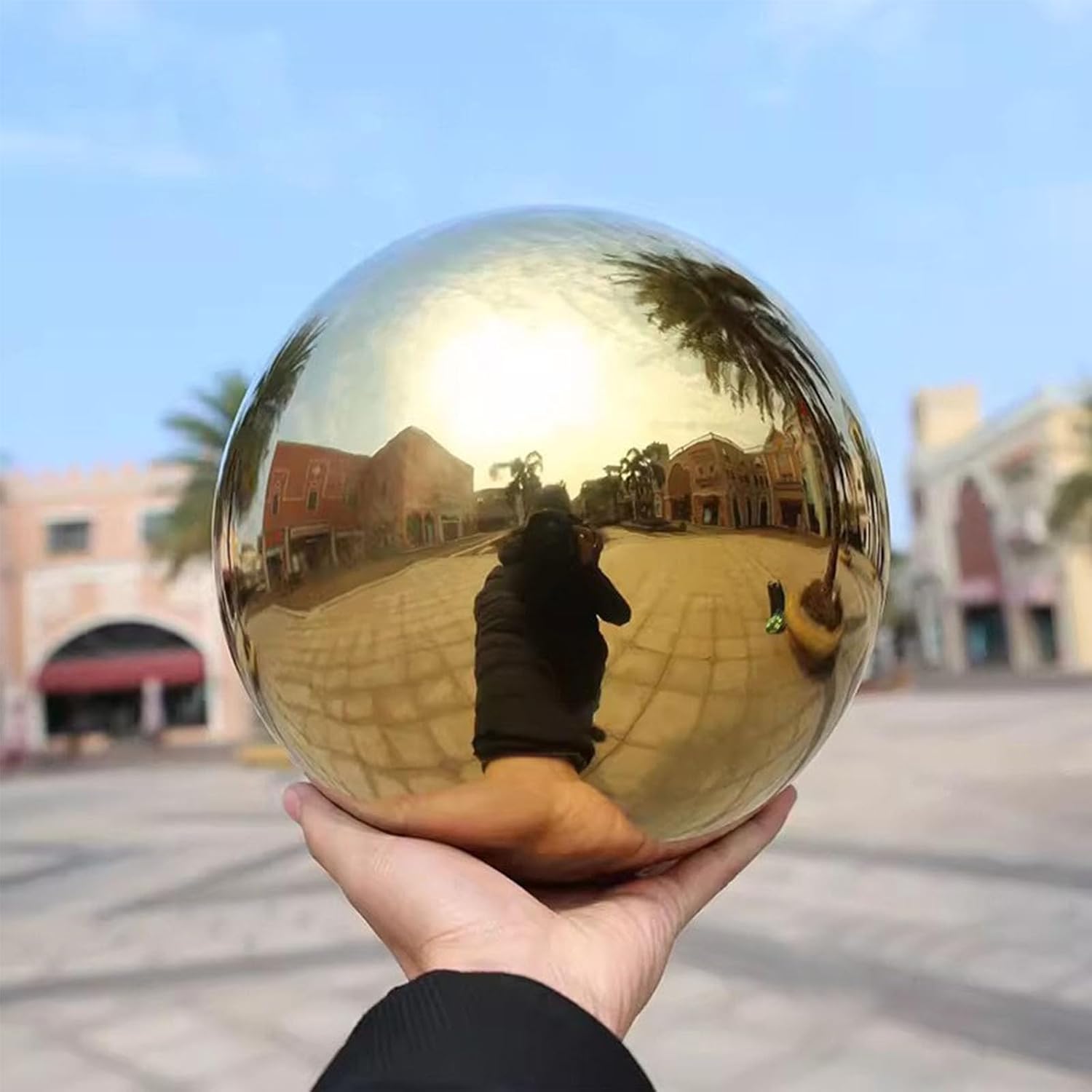 Stainless Steel Gazing Globe Mirror Ball, Garden Reflective Ball Decorations Outside House Decor Outdoor Decorations Mirror Polished Ball to Any Garden or Home (Gold, Dia: 14 inch)