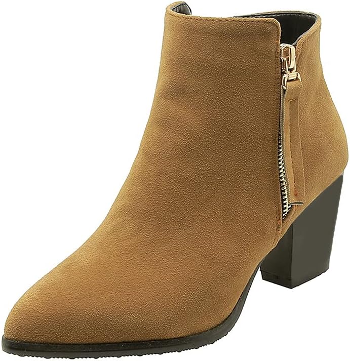 Shinelly Women Faux Suede Ankle Booties Block Boots Chunky High Heel