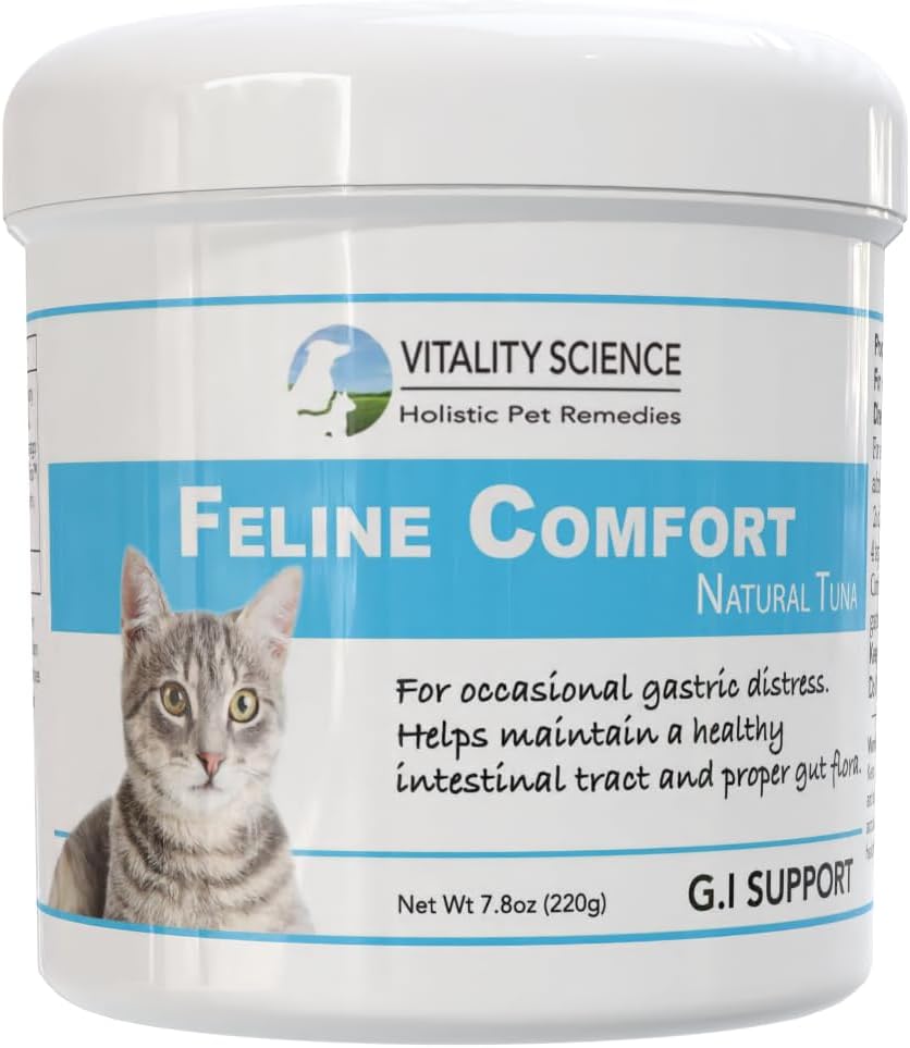 Vitality Science Feline Comfort for Cats | Maintains a Healthy Intestinal Tract and Proper Gut Flora | Restores Gastric Stability | for Vomiting and Diarrhea | 100% Additive Free (Seafood, 98g)
