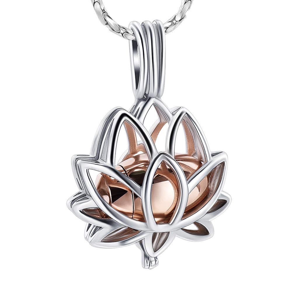 Imrsanl Cremation Jewelry for Ashes - Lotus Flower Ashes Pendant Necklace with Mini Keepsake Urn Memorial Ash Jewelry