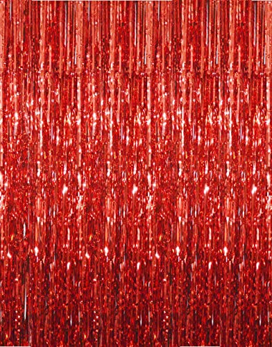 Goer 3.2 Ft X 9.8 Ft Metallic Tinsel Foil Fringe Curtains Party Photo Backdrop Party Streamers For Birthday,Graduation,New Year Eve Decorations Wedding Decor (3 Pcs, Red) #TOP21