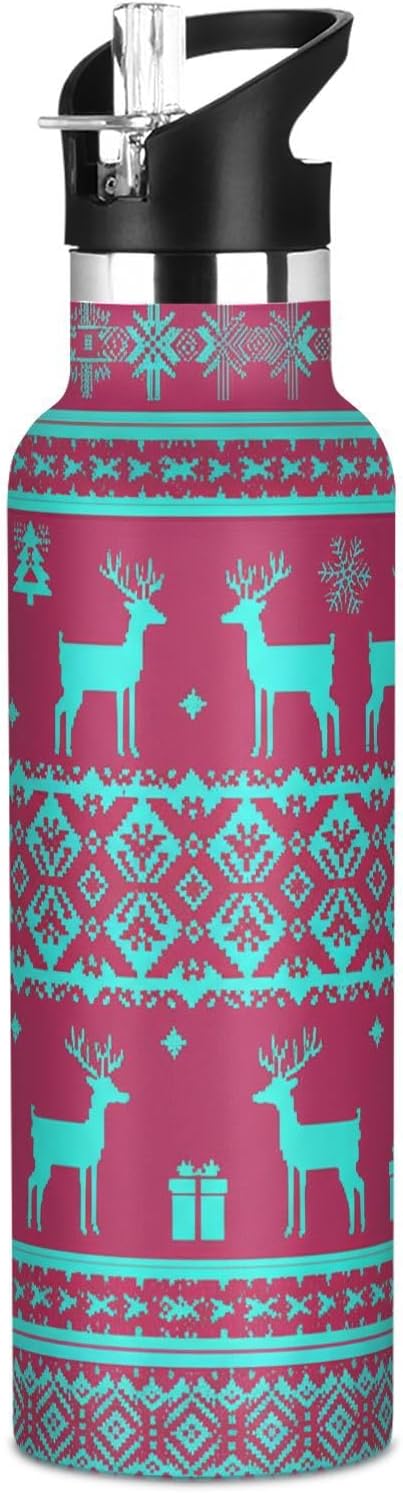 Kids Water Bottle 20 Oz, Water Bottle Stainless Steel for Travel or School, BPA-Free, Teal Nordic Deer