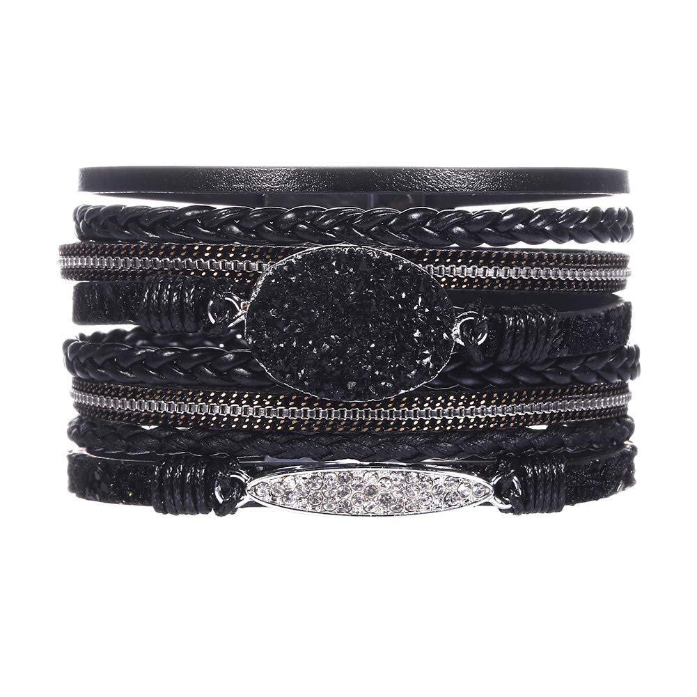 Leather Cuff Bracelets for Women - Charm Boho Handmade Braid Wrap Bracelets Wristbands Casual Braided Handmade Magnetic Bracelet Cuff Bangle