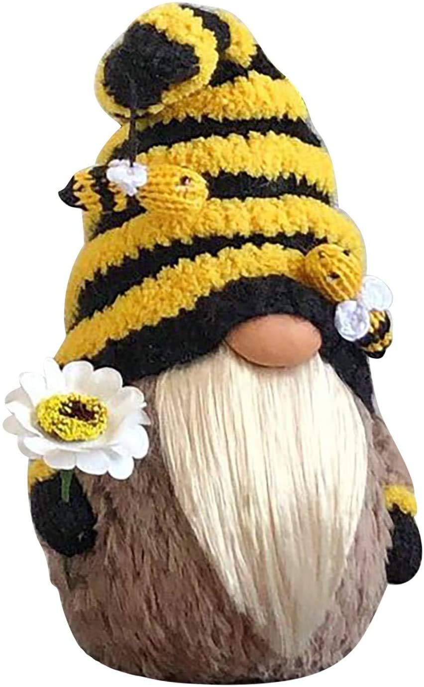 Garden Gnome Statue，Bee Gnome Spring Sunflower Doll Decor, Handmade Bumble Plush Faceless Doll Ornaments, Bedroom Desktop Gnomes Ornaments, Indoor Spring Decor for Home