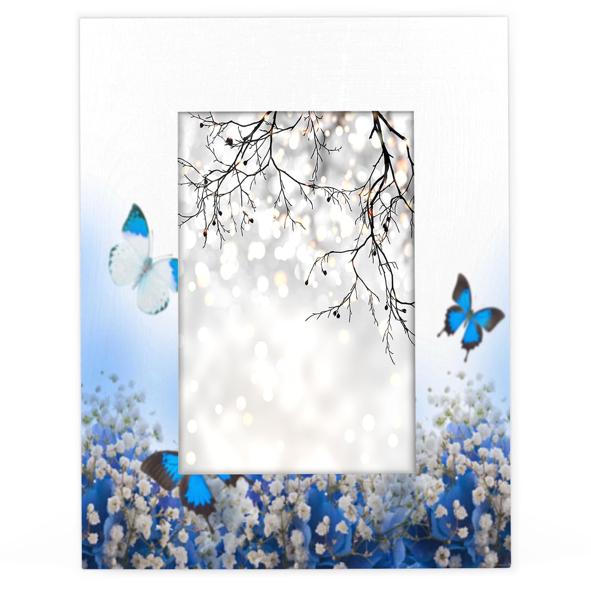 Cornice Portafoto In Legno Viola Con Farfalle – 20,3x25,4 Cm – Con Passepartout O Vetro Acrilico