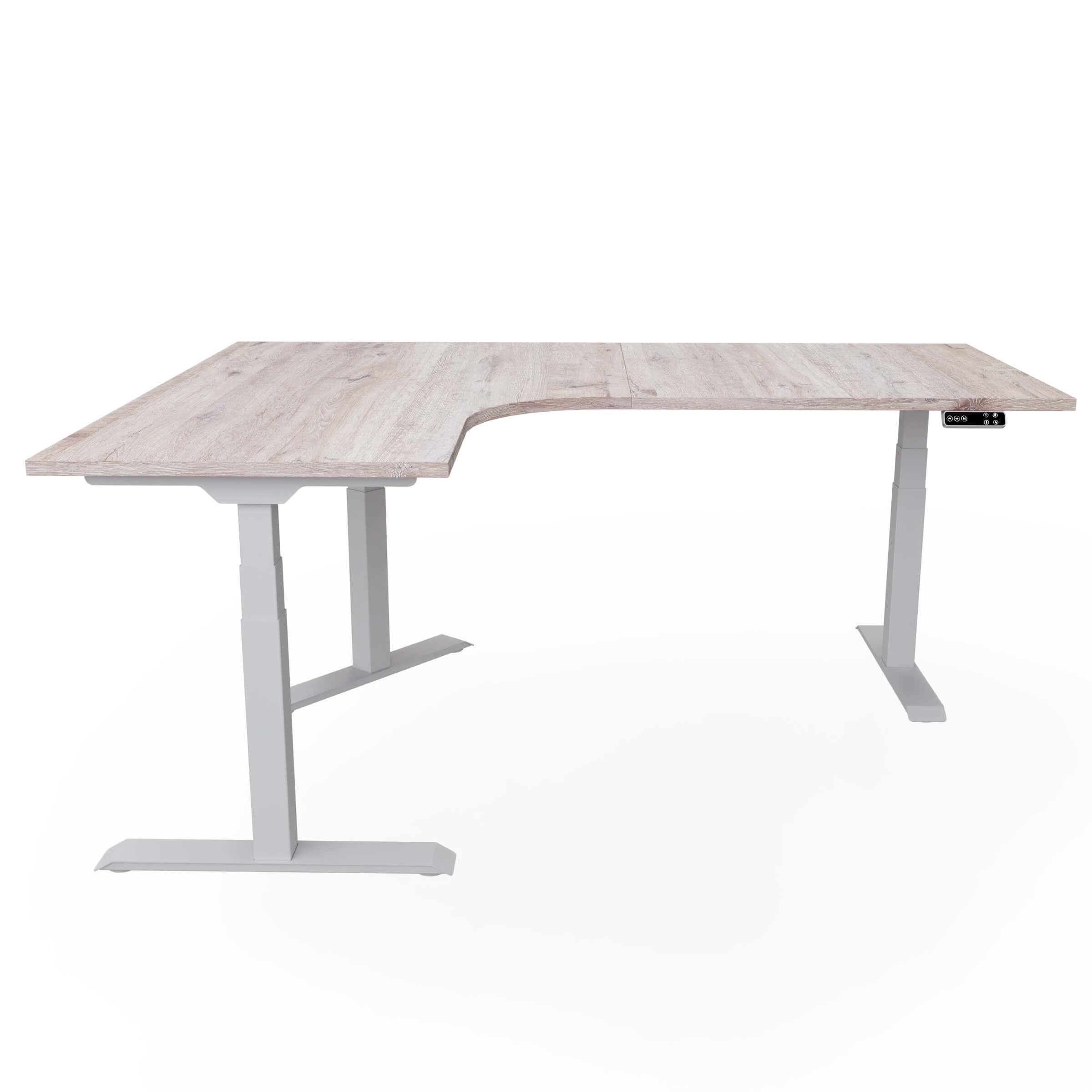 Eigentlich Elektrisch höhenverstellbarer Eckschreibtisch Gestell Silber, Winkelschreibtisch 90 Grad, Schreibtisch Triple Motor, Sitz-Stehschreibtisch Memoryfunktion (Eiche modern, Lange Seite rechts)