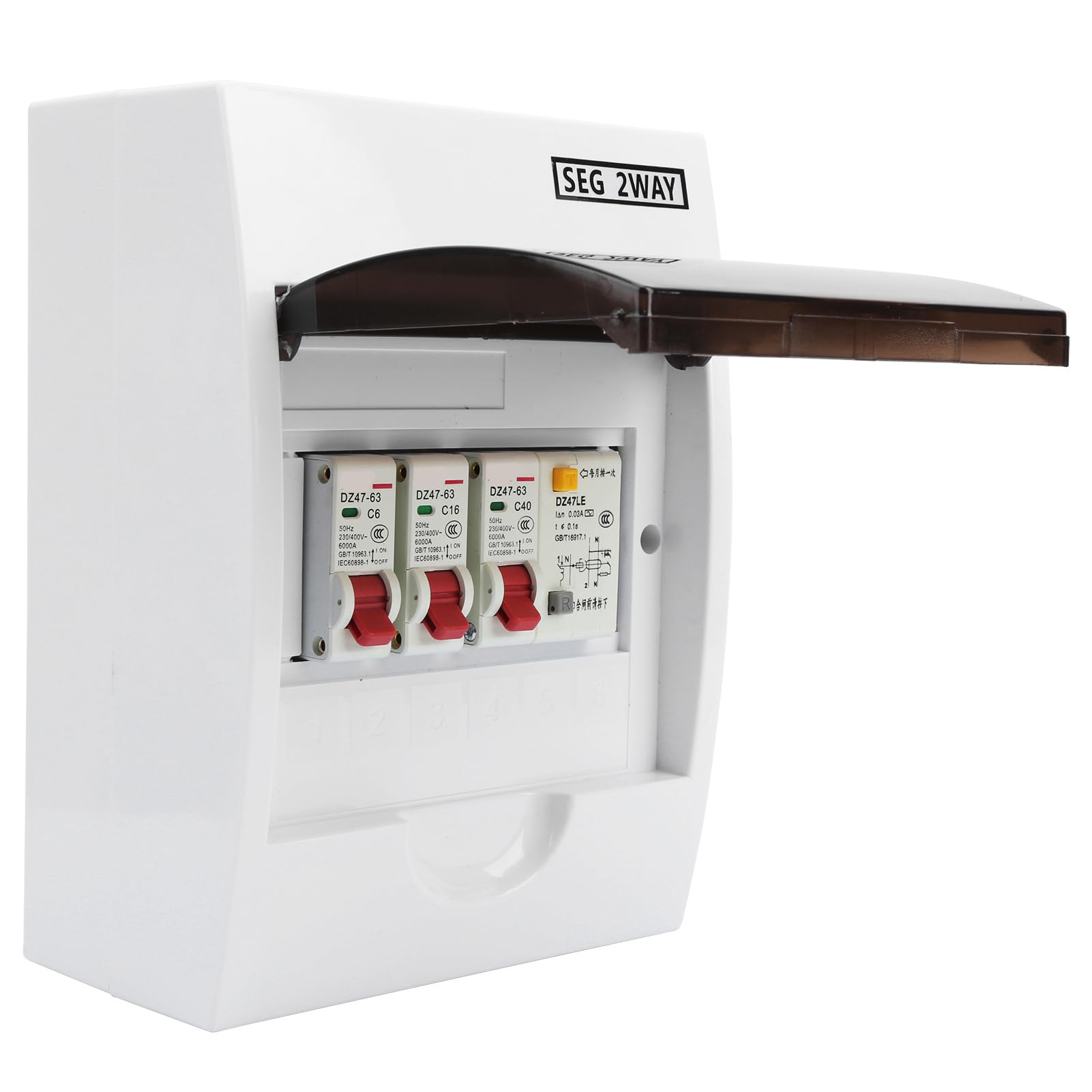 Boîte à Fusibles 2 Voies avec Disjoncteur Différentiel 40A 30mA et 2 Disjoncteurs pour Garage, Atelier et Maison, IP65 Étanche, Installation Facile