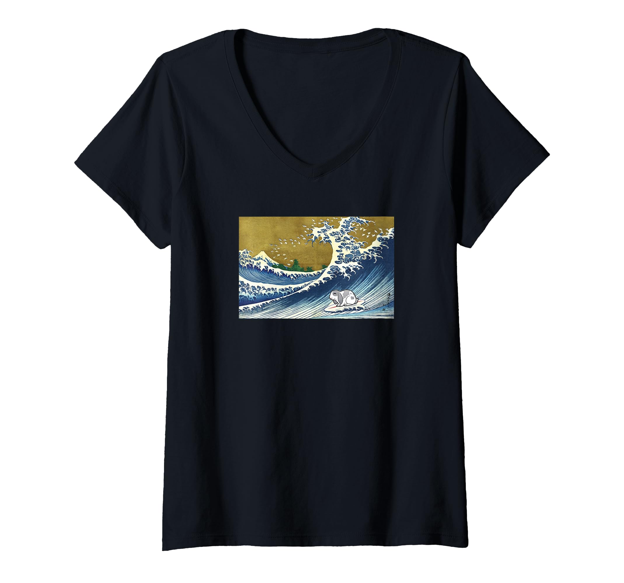 Women's Vintage Surfing Mini Holland Lop Bunny Rabbit Mom Lover V-Neck T-Shirt