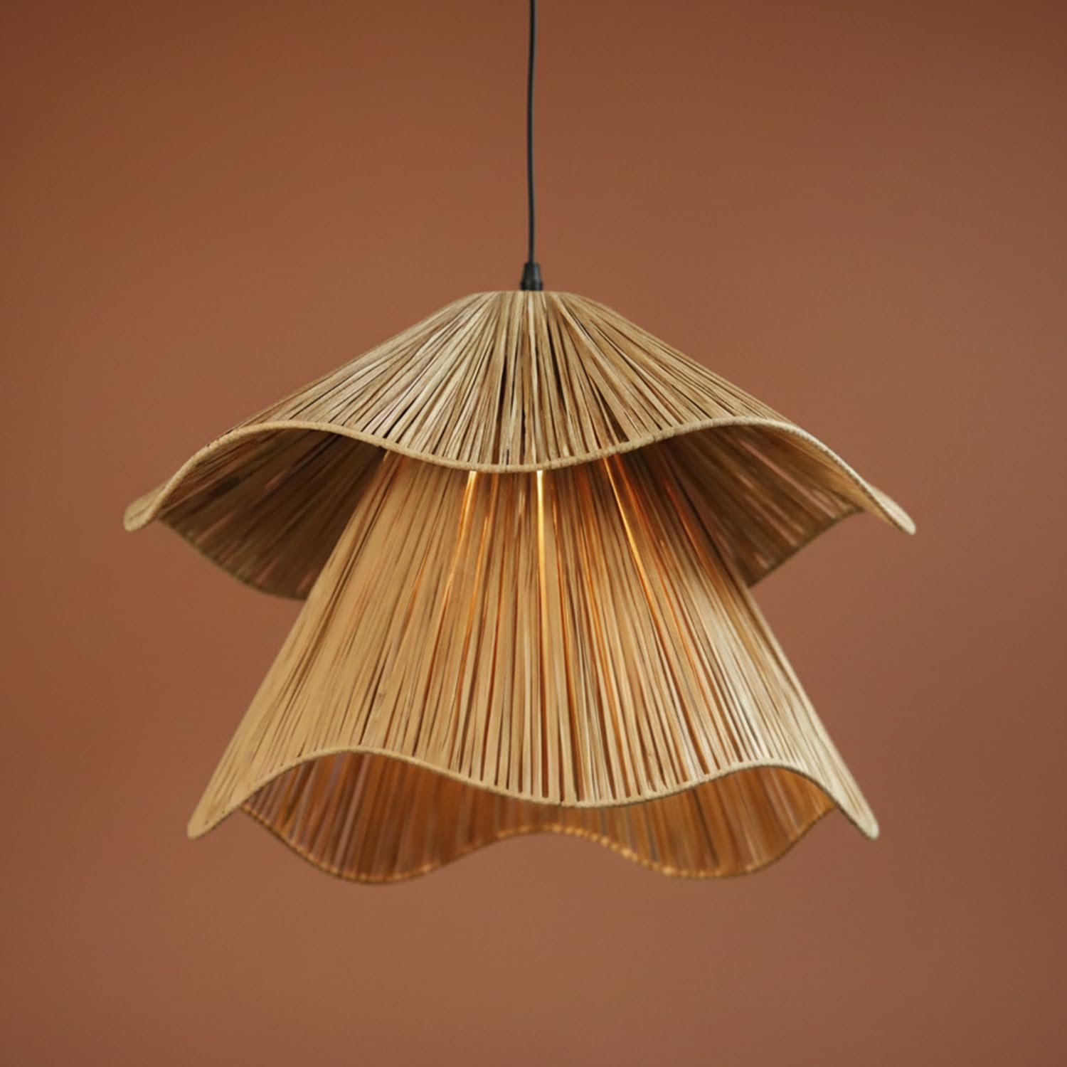 Kaahira Aesthetic Handwoven Pendant Lights for Ceiling | Raffia Macrame Hanging Lights for Living Room, Bedroom & Cafés | Boho Home Décor Lighting (Wire & Holder Included) (Beige)-image-20