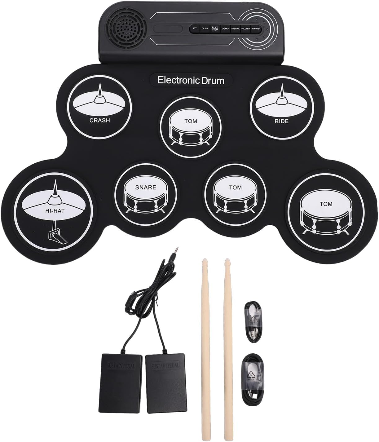 Suptikes Portable Electronic Drum Pad Set with Headphone Mode – 7 Pads | Built-In Speaker,Drum Sticks Included | Foldable Roll-Up Digital Drum Kit for Kids & Adults, Home Practice & Studio Use -Black-image-20