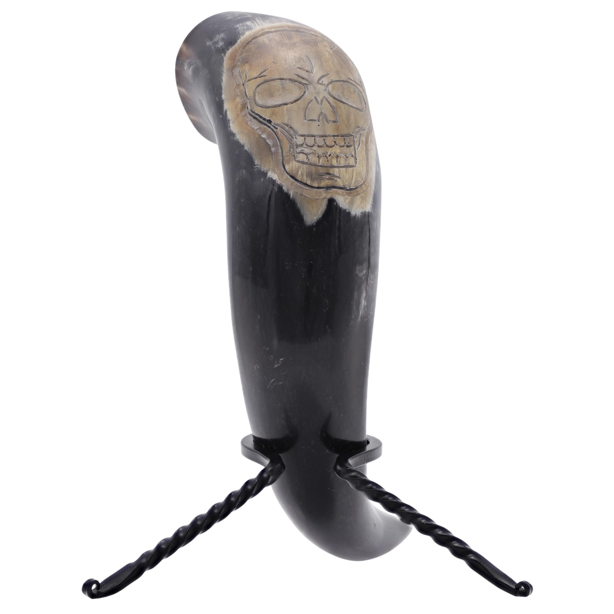 Armory Replicas™ Scab of the Sea Pirate Drinking Horn with Stand – Handmade 12–16oz Horn with Carved Skull Design
