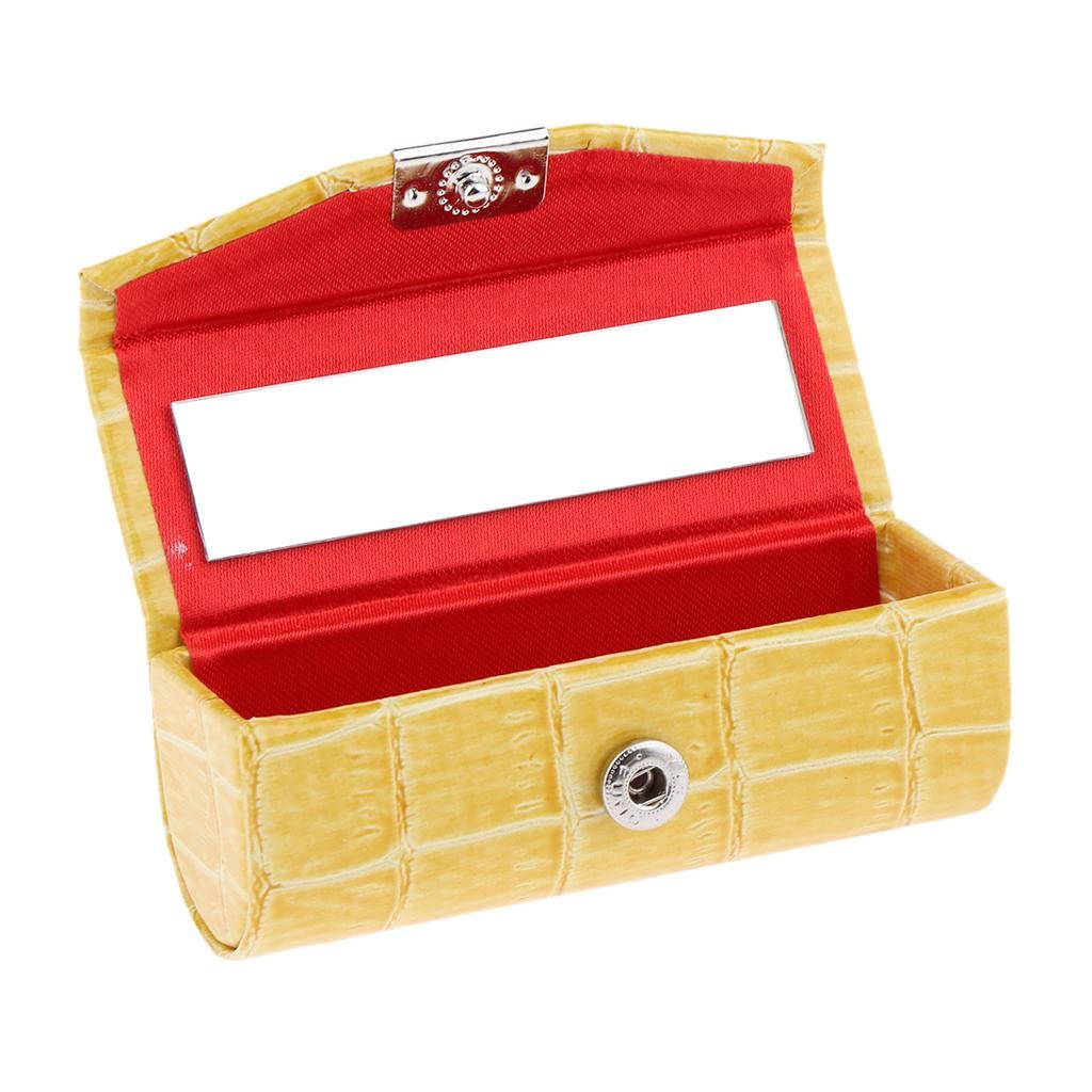 Skkwjege Yellow Leather Lipstick Case Holder Storage Box With Mirror For Purse