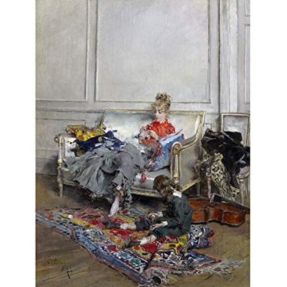 Artery8 Giovanni Boldini Young Woman Crocheting 1875 Painting Unframed Wall Art Print Poster Home Decor Premium