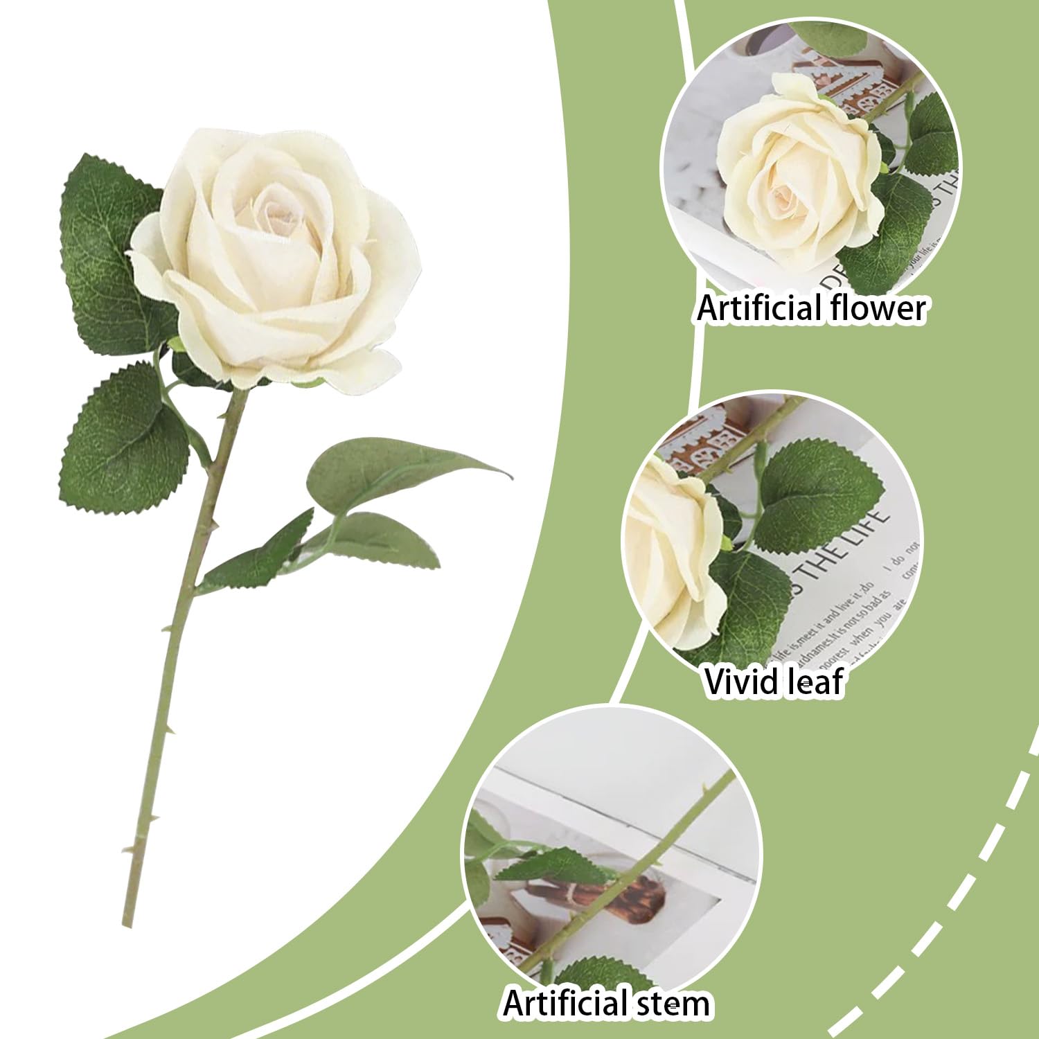 arrderly 2PCS White Artificial Rose Flowers, Artificial Rose with Stem - Image 3