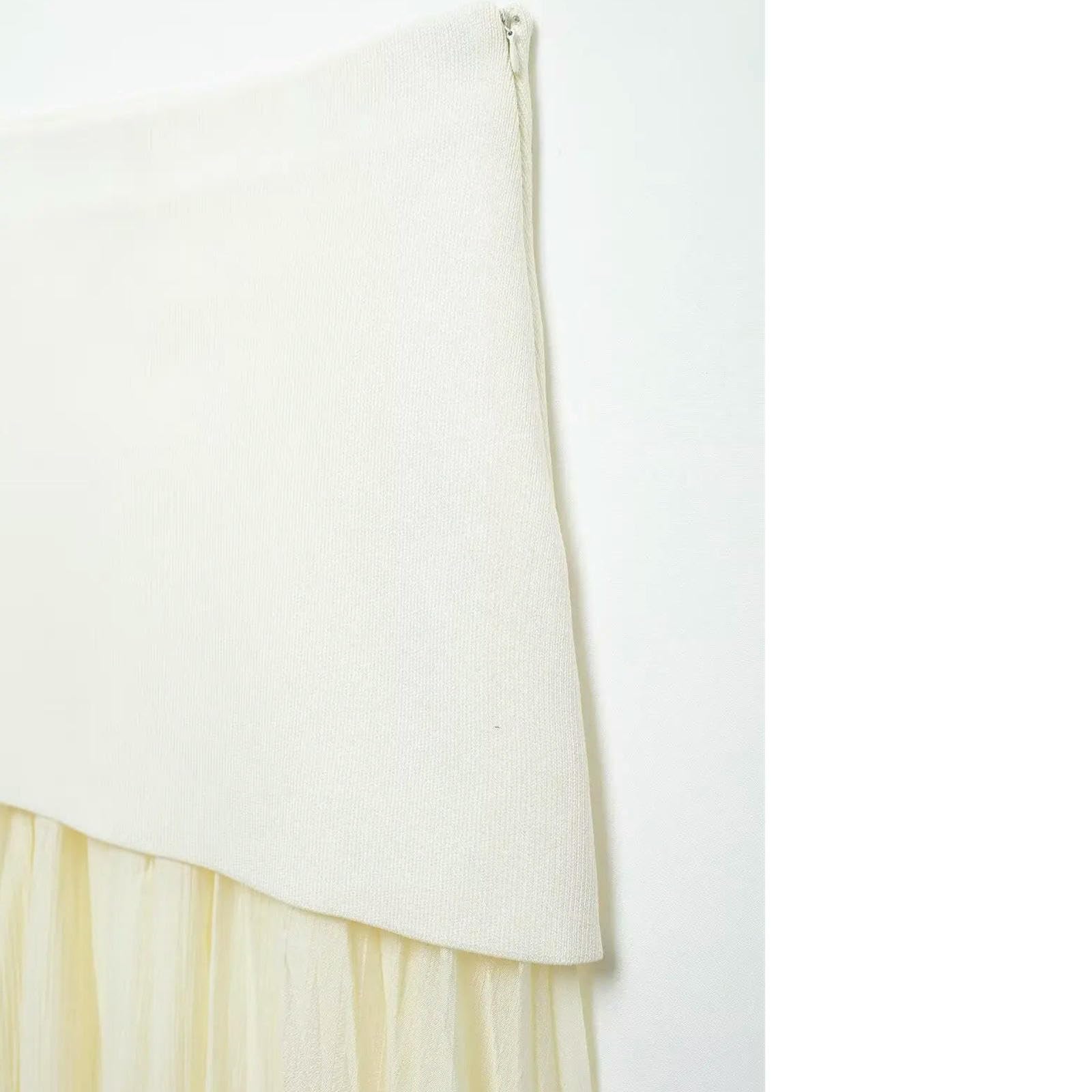 Falda Larga Mujer Falda De Punto De Punto Plisado Combinado con Cintura Elasticada De Cintura Alta Falda Midi De Cintura Alta-Beige-l