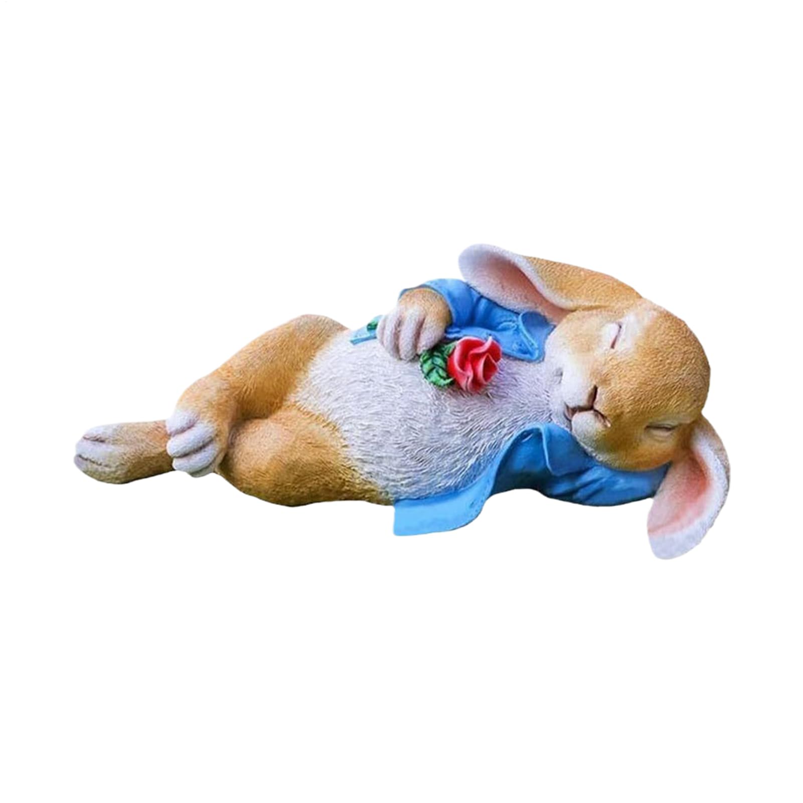 Posąg Ogrodowy Królika Rzeźba z Żywicy Leżącego Królika z Kwiatem | 30 cm Figurka Ogrodowa do Ogrodu na Zewnątrz Na Wielkanoc do Domu jako Centralny Element Stołu do Ogrodu Trawnika Tarasu i