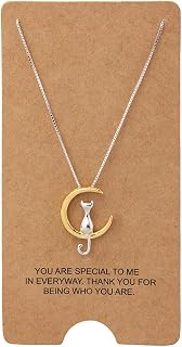 Moon Cat Pendant Necklace Sterling Silver Box Chain for Women Celestial Jewelry 18“