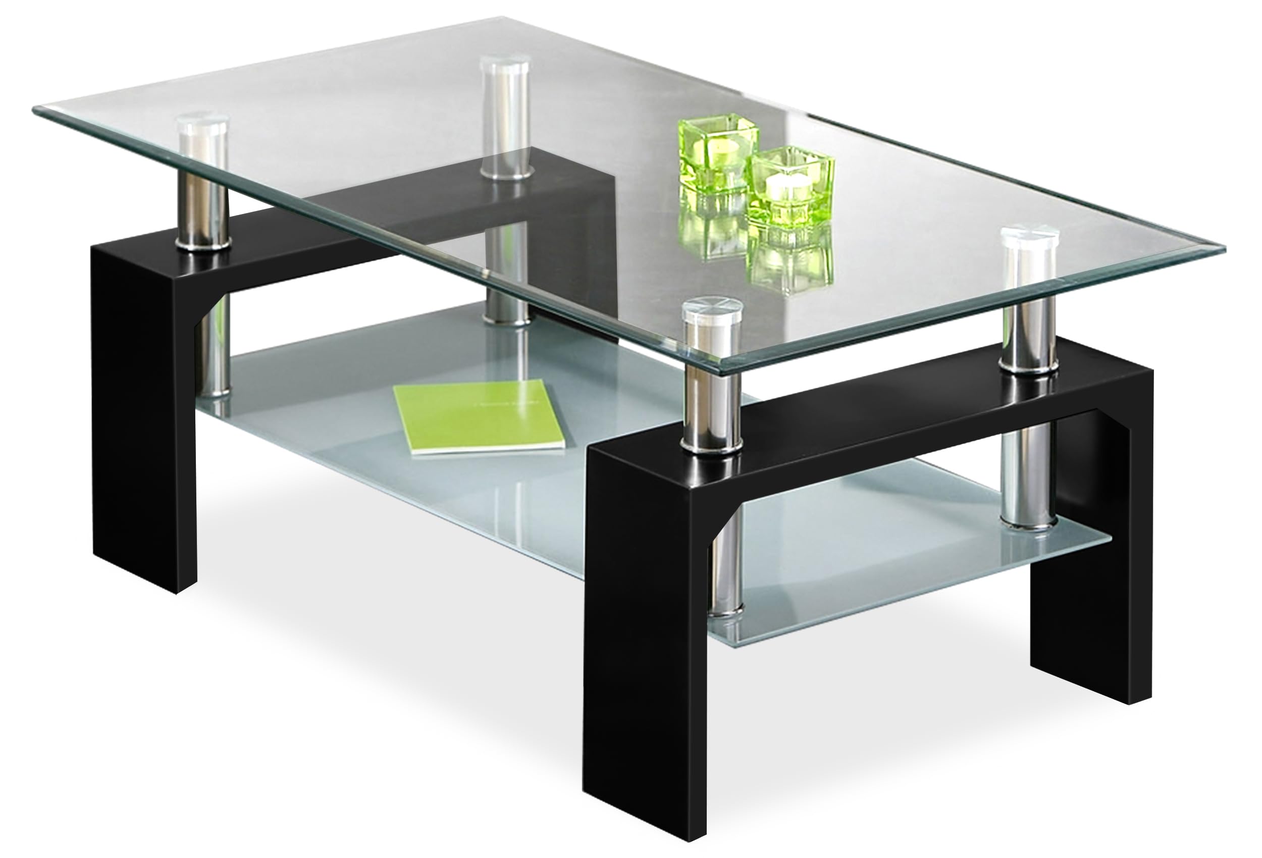 Blisswood Coffee Table For Living Room, Rectangle Glass Coffee Table