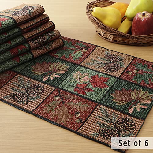 Image of HOKIPO Cotton Jacquard Placemats Set of 6 (12x18 Inches) (IN-530-D6*6) Multicolor Leaf