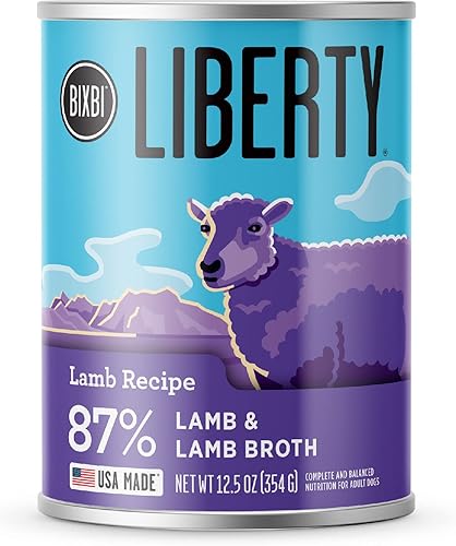 BIXBI Liberty - Alimento húmedo enlatado sin granos para perros, receta de cordero, latas de 12.5 onzas (paquete de 12)