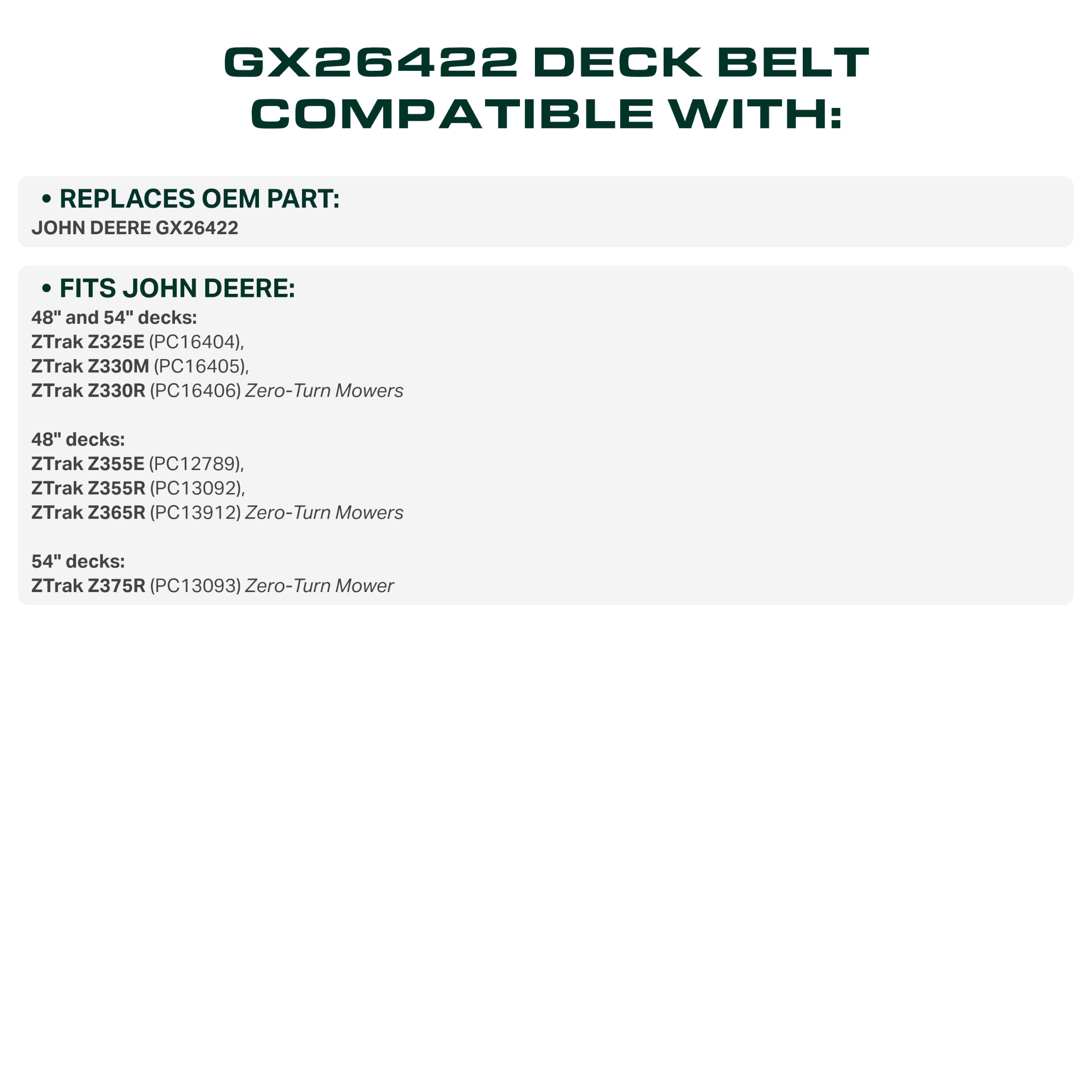 UDC Parts GX26422 - Correa de transmisión para cortacésped, cable de Kevlar, 370 cm y 1 cm de grosor, para John Deere giro cero
