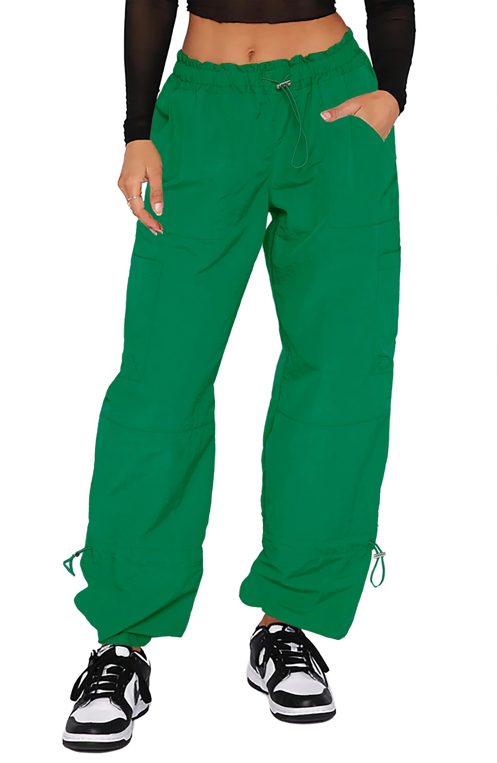 Photo 1 of DISCIPBUSH Cargo Pants Women Baggy - Parachute Pants for Women, Rave Y2K Festival Outfits Hiking Camping Essentials Clover Green S