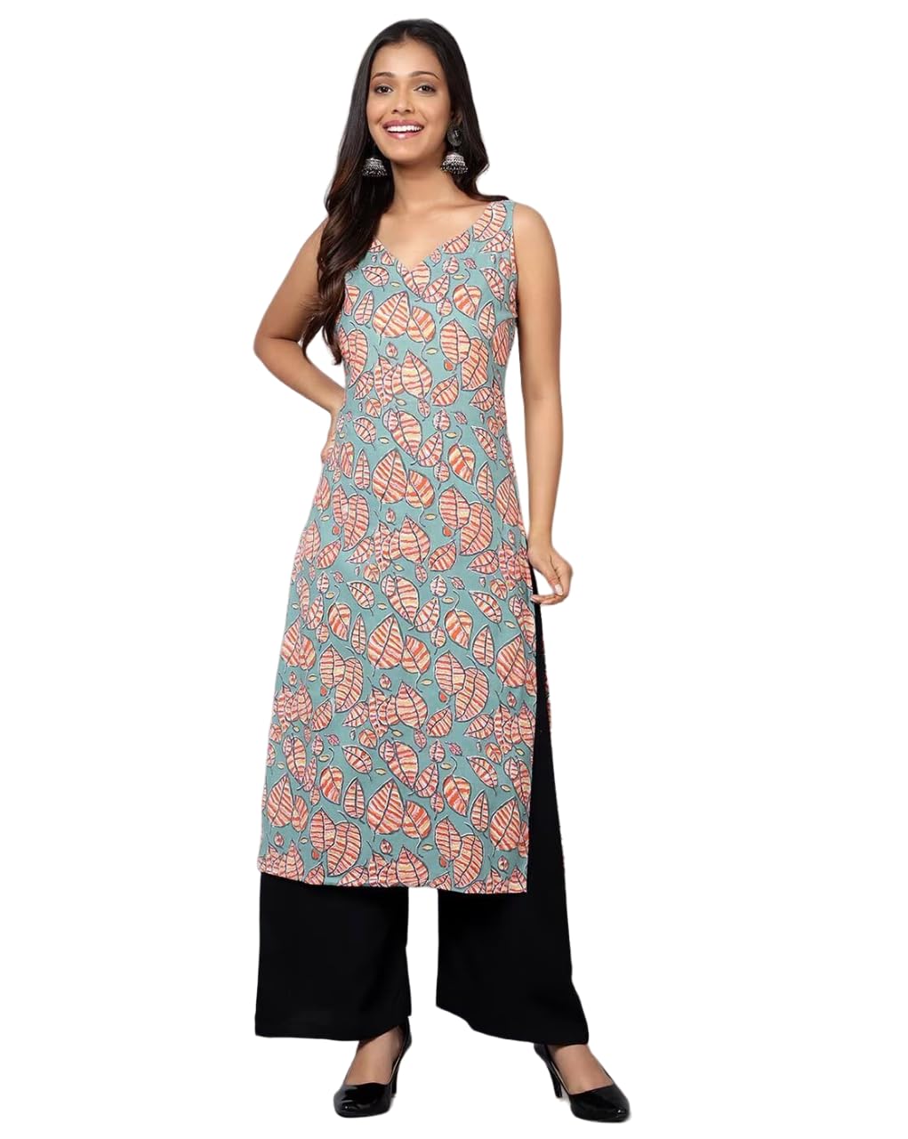 Patlani Women's Crepe Full Stitched Kurti. Peach