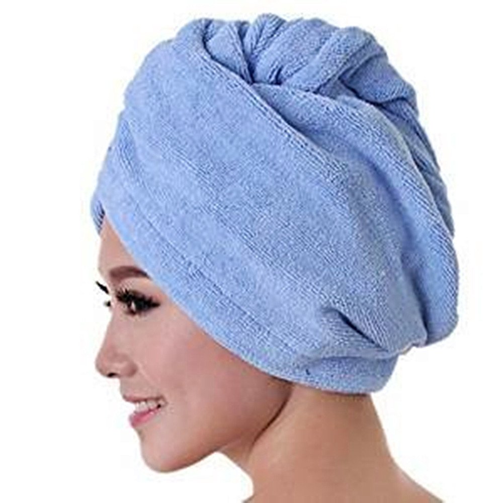 A Liittle Tree Blue - Large Size Magic Microfibre Hair Wrap Towel Hat Turban Quick Drying Dry Cap Bath (2 )