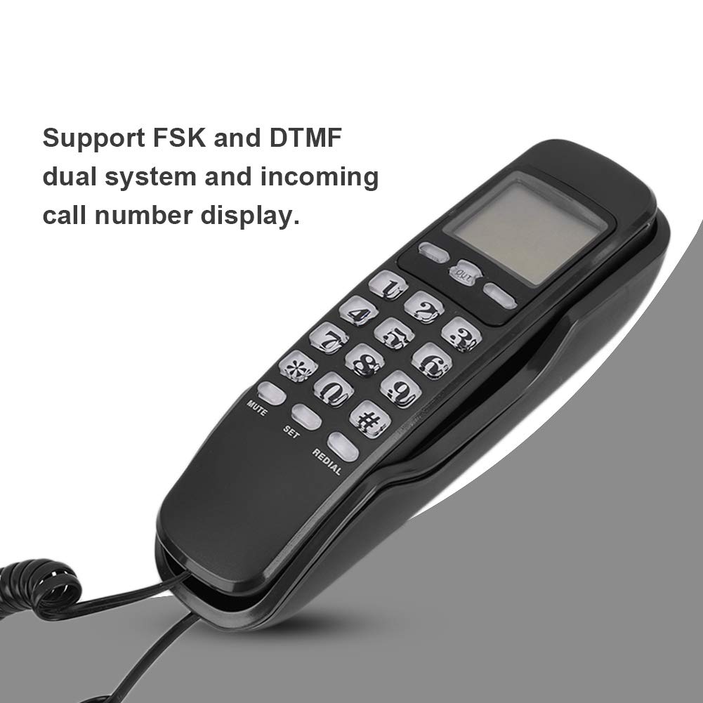 Telefon przewodowy, podwójny system KX-T888CID FSK i DTMF, wyświetlacz identyfikacji dzwoniącego, stacjonarny telefon stacjonarny do biura w domu z ekranem LCD (czarny)